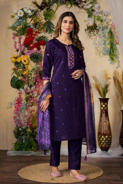 Purple color silk kurti with pant 
