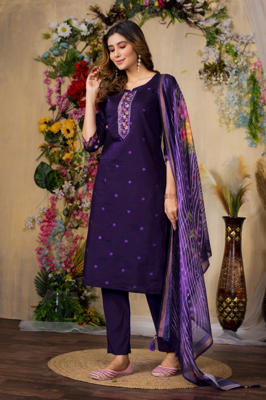 Party wear purple color salwar suit with dupatta