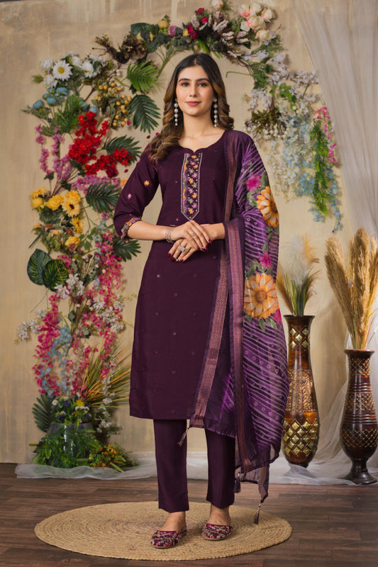 Wine color roman silk salwar kameez for women