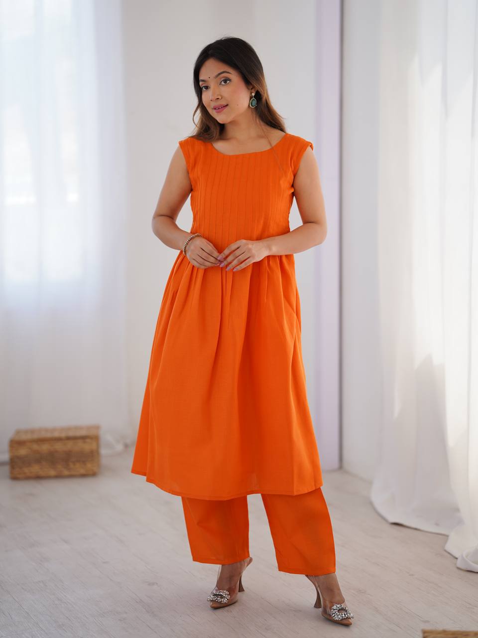 Orange color slub cotton sharara suit online