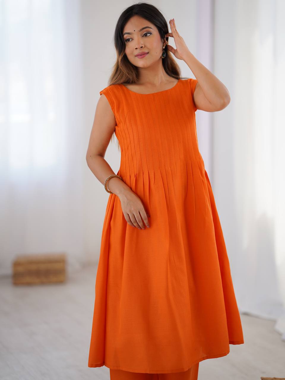 Orange color slub cotton sharara suit images