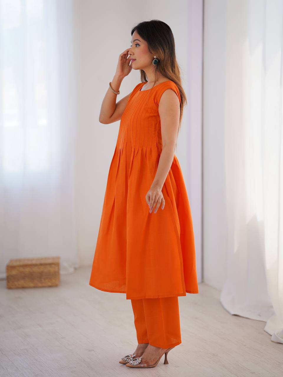 Orange color slub cotton sharara suit price