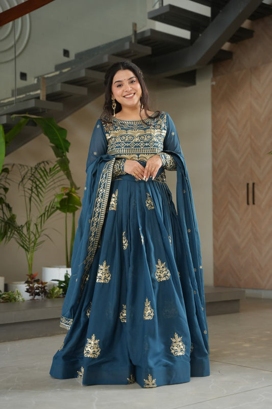 Rama color chinon gown for party
