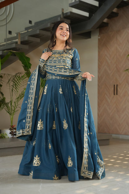Rama color chinon gown with dupatta online