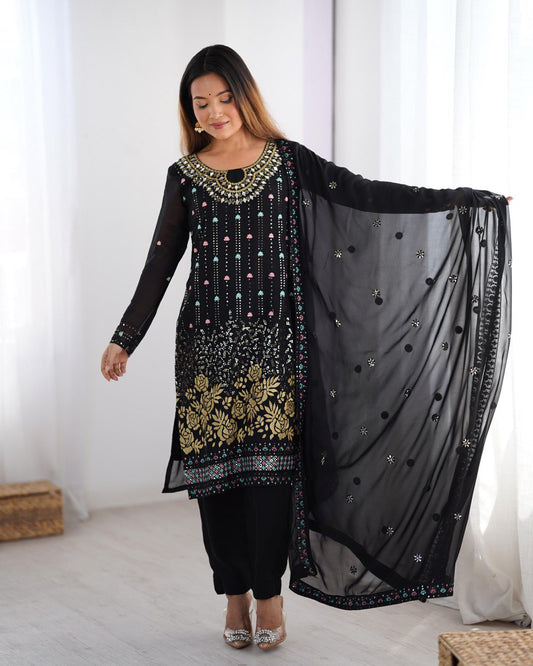 Black color georgette salwar suit with dupatta readymade
