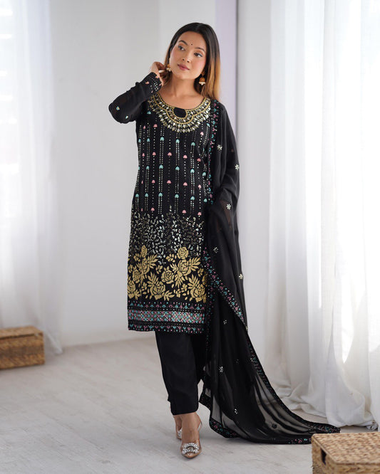 Women black color georgette salwar suit with dupatta
