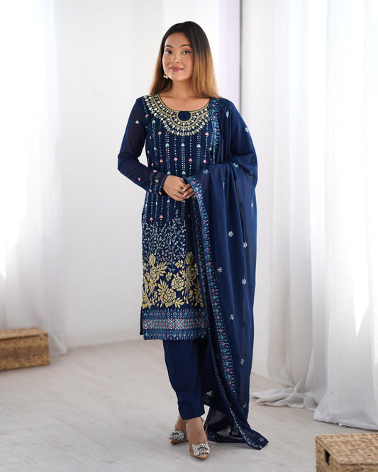 Blue color georgette salwar suit with dupatta
