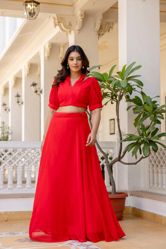 Red georgette lehenga with blouse for women