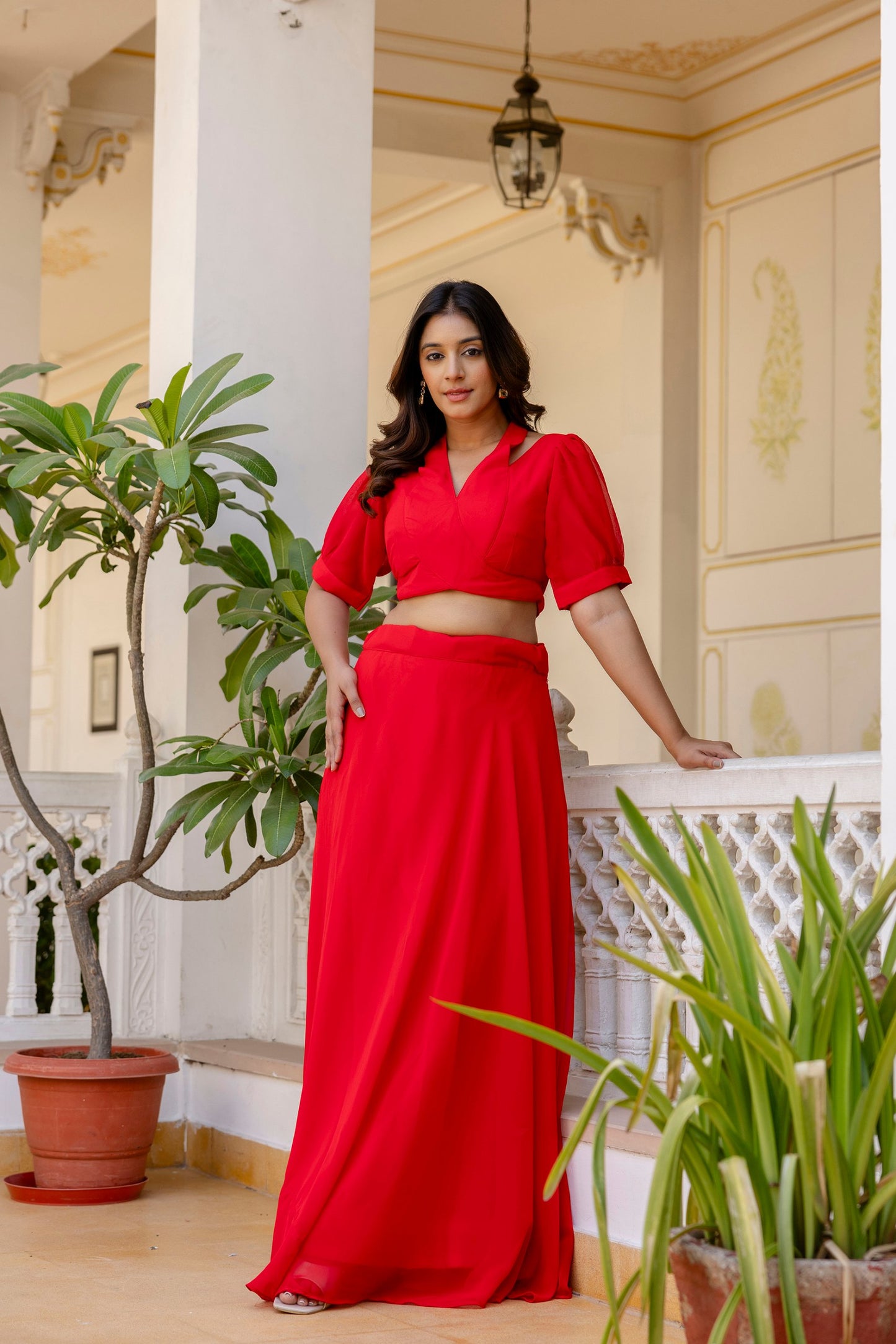 Red georgette lehenga with blouse online shopping
