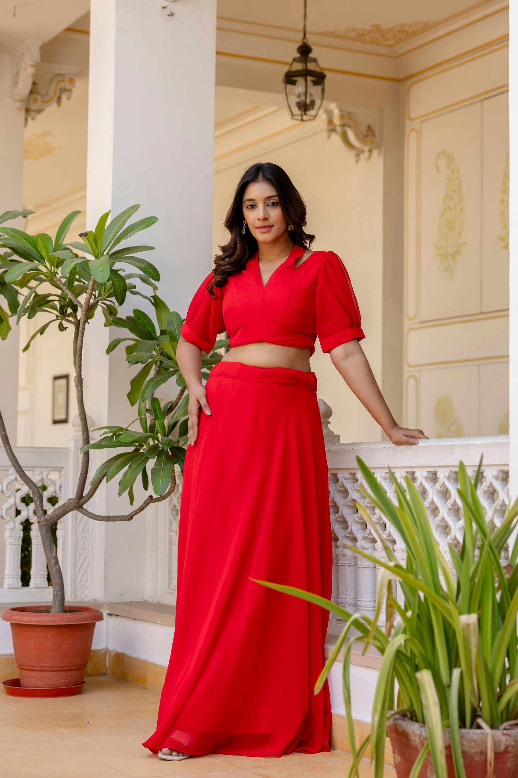 Red georgette lehenga with blouse online shopping