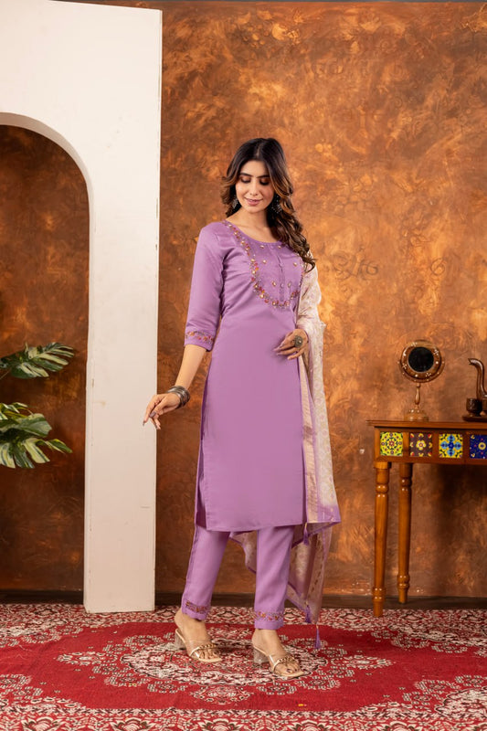 Lavender color marina silk salwar suit