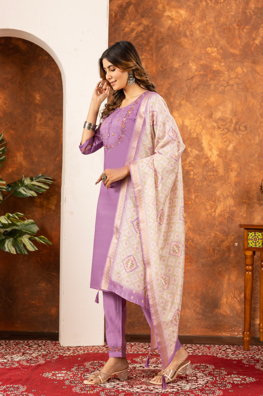 Lavender marina silk salwar suit for women online