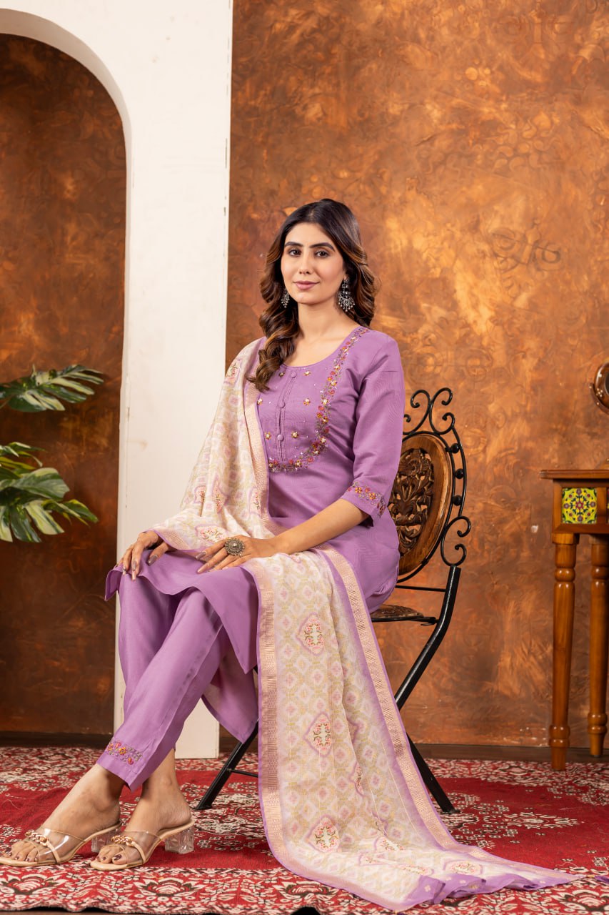 Lavender marina silk salwar suit for women