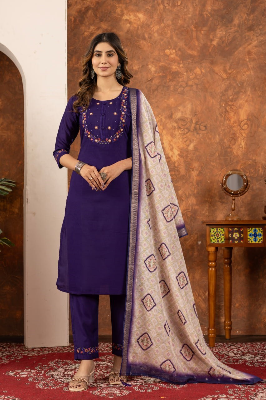 Purple color marina silk salwar suit 