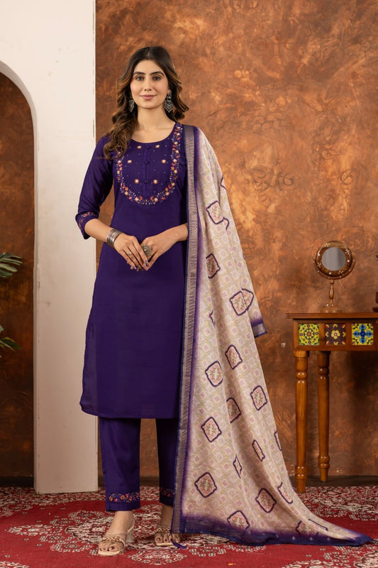 Purple color marina silk salwar suit 