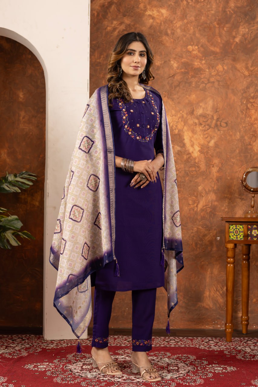 Purple color marina silk salwar suit for party