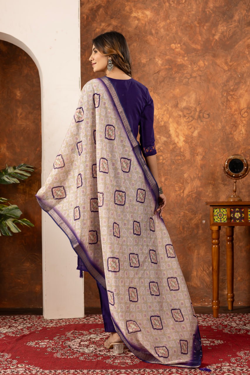 Purple marina silk salwar suit with dupatta online