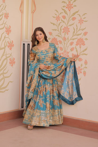 Rama color russian silk long gown for women