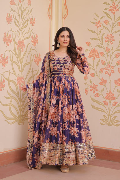 Purple color russian silk gown for women online