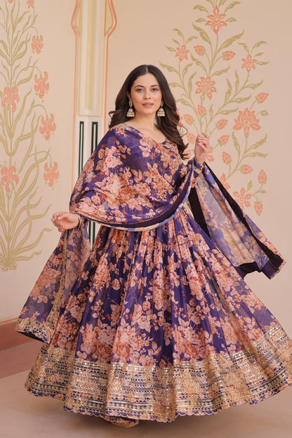 Purple russian silk wedding gown with dupatta price