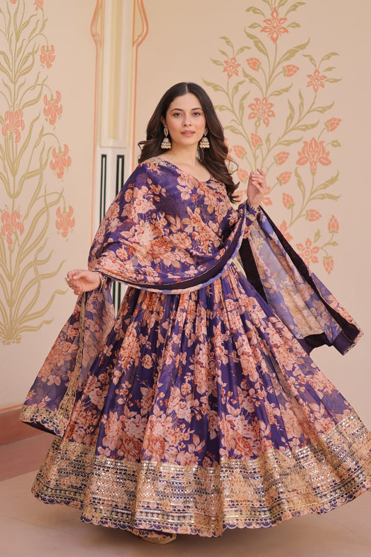 Purple russian silk wedding gown with dupatta price