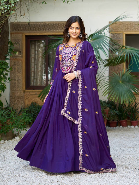 Maxi purple color georgette gown for women
