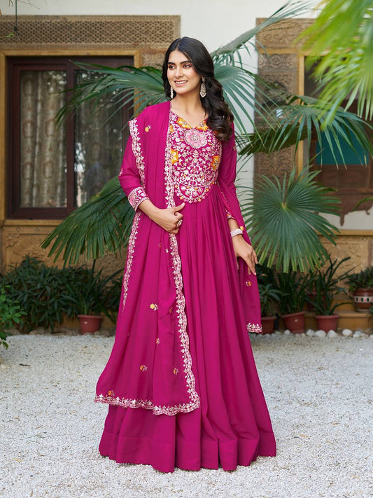 Maxi pink color georgette gown for women
