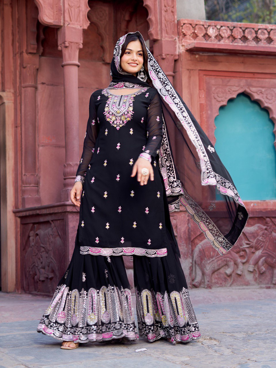 Black Georgette Sharara Suit
