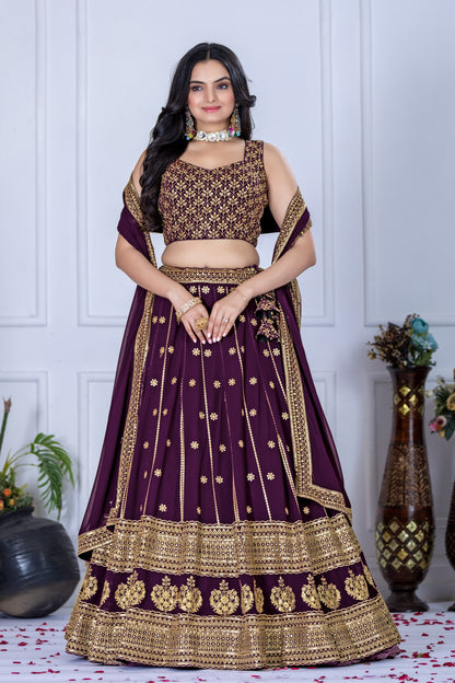 Wine color georgette lehenga choli