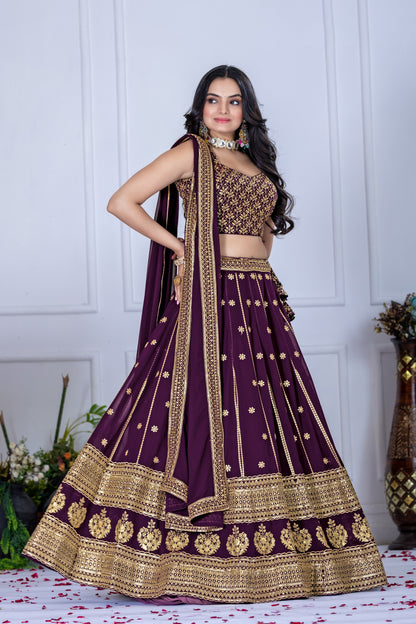 Wine color georgette lehenga choli for women with price
