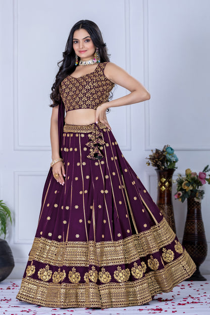 Wine color georgette lehenga choli for women online
