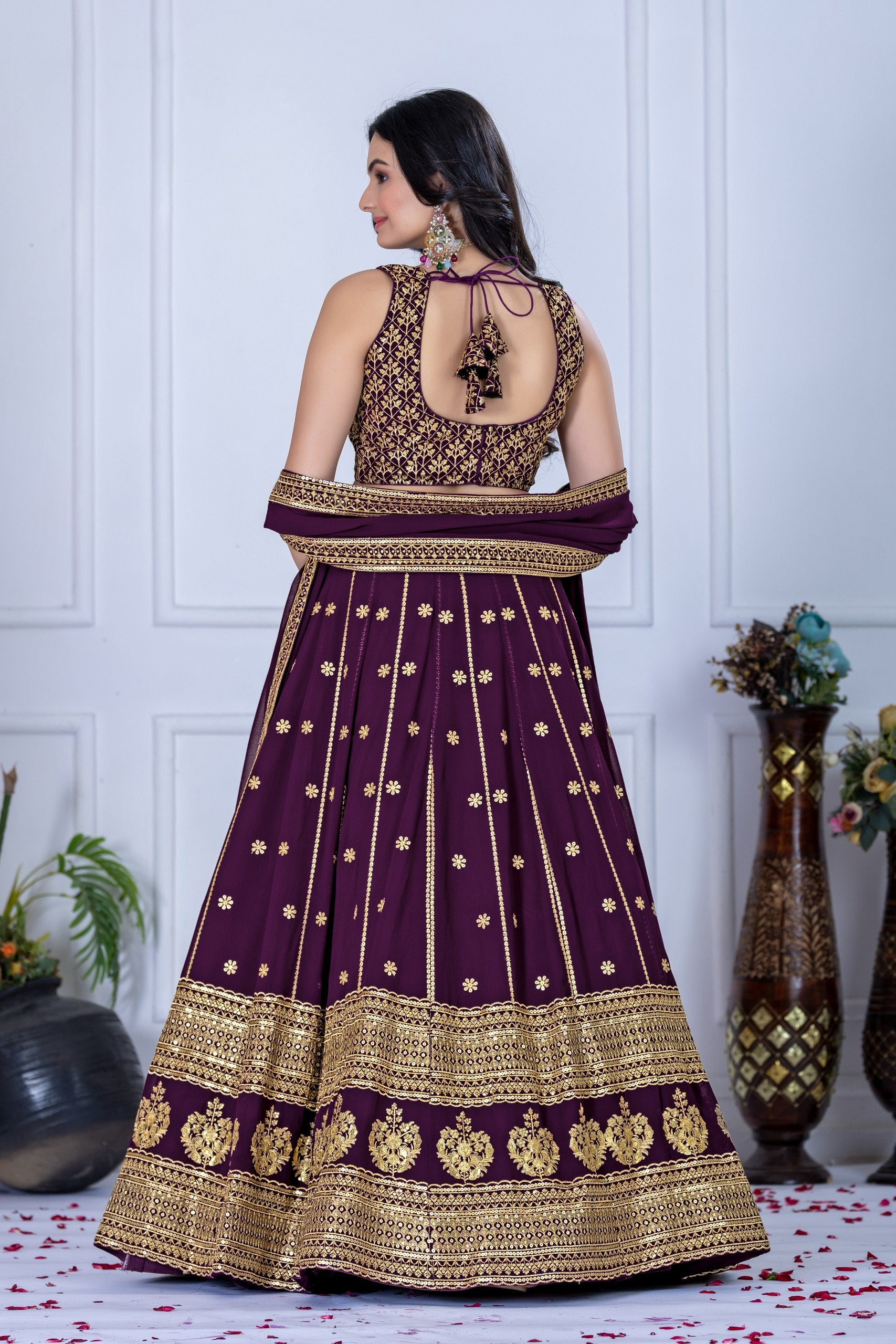 Wine color georgette chaniya choli with dupatta