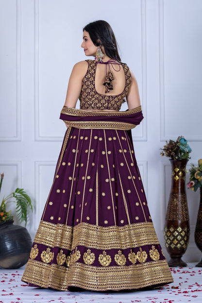 Wine color georgette chaniya choli with dupatta