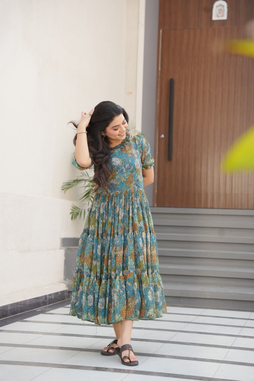 Modern Floral Printed Party Wear Georgette Gown