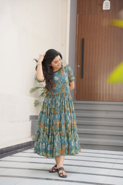 Modern Floral Printed Party Wear Georgette Gown