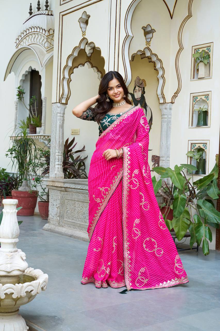 Pink color georgette saree for women