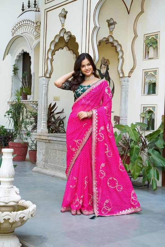 Pink color georgette saree for women