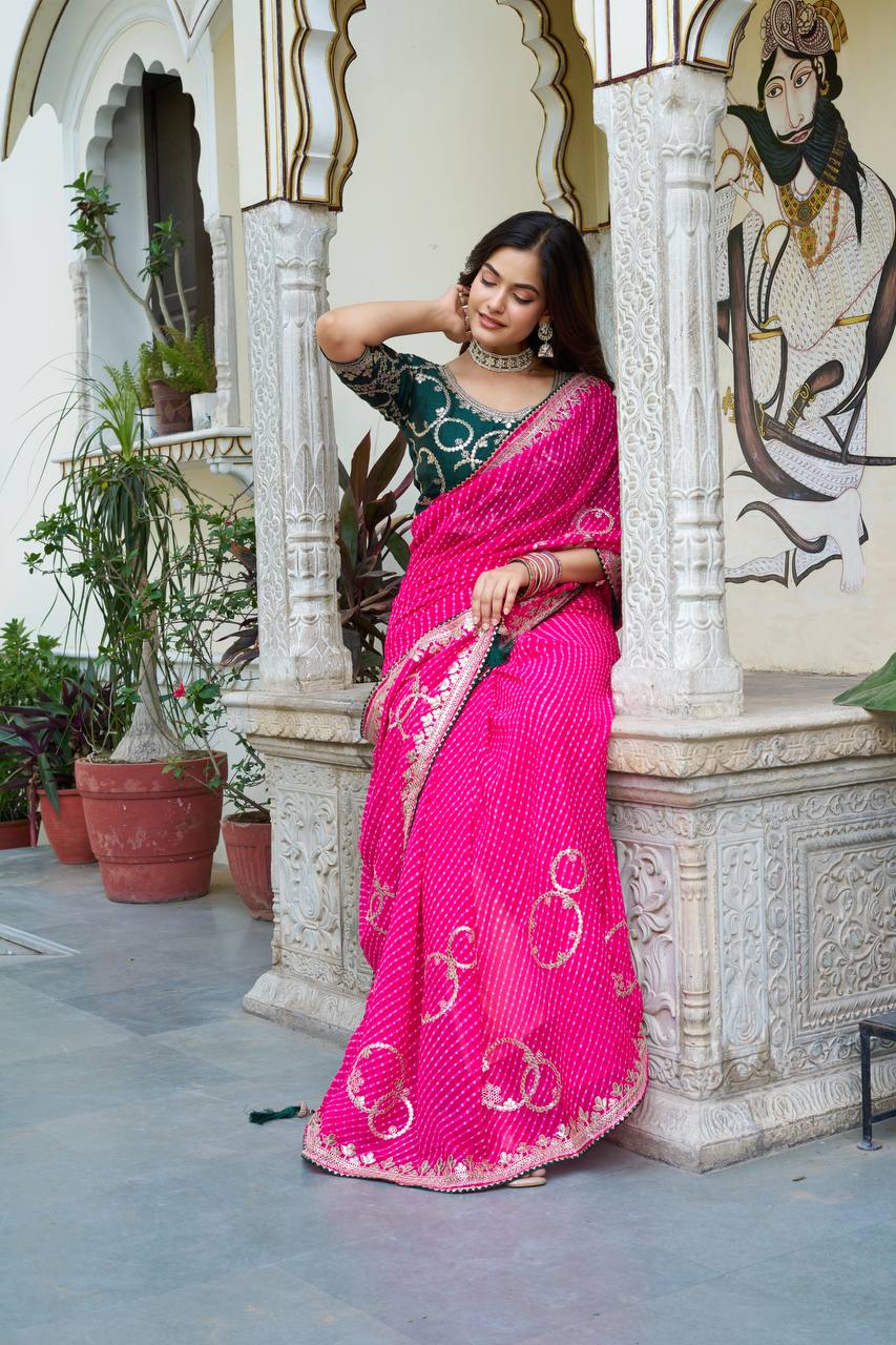 Pink color georgette saree with online