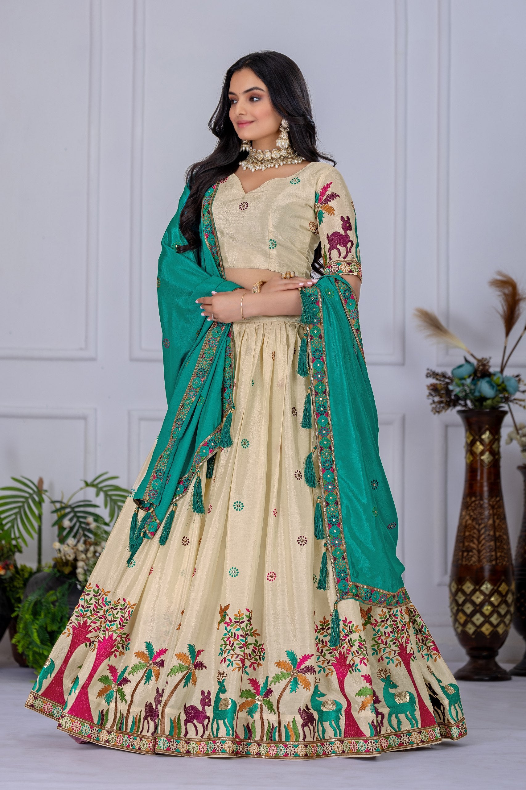 Off white color embroidery work chaniya choli UK