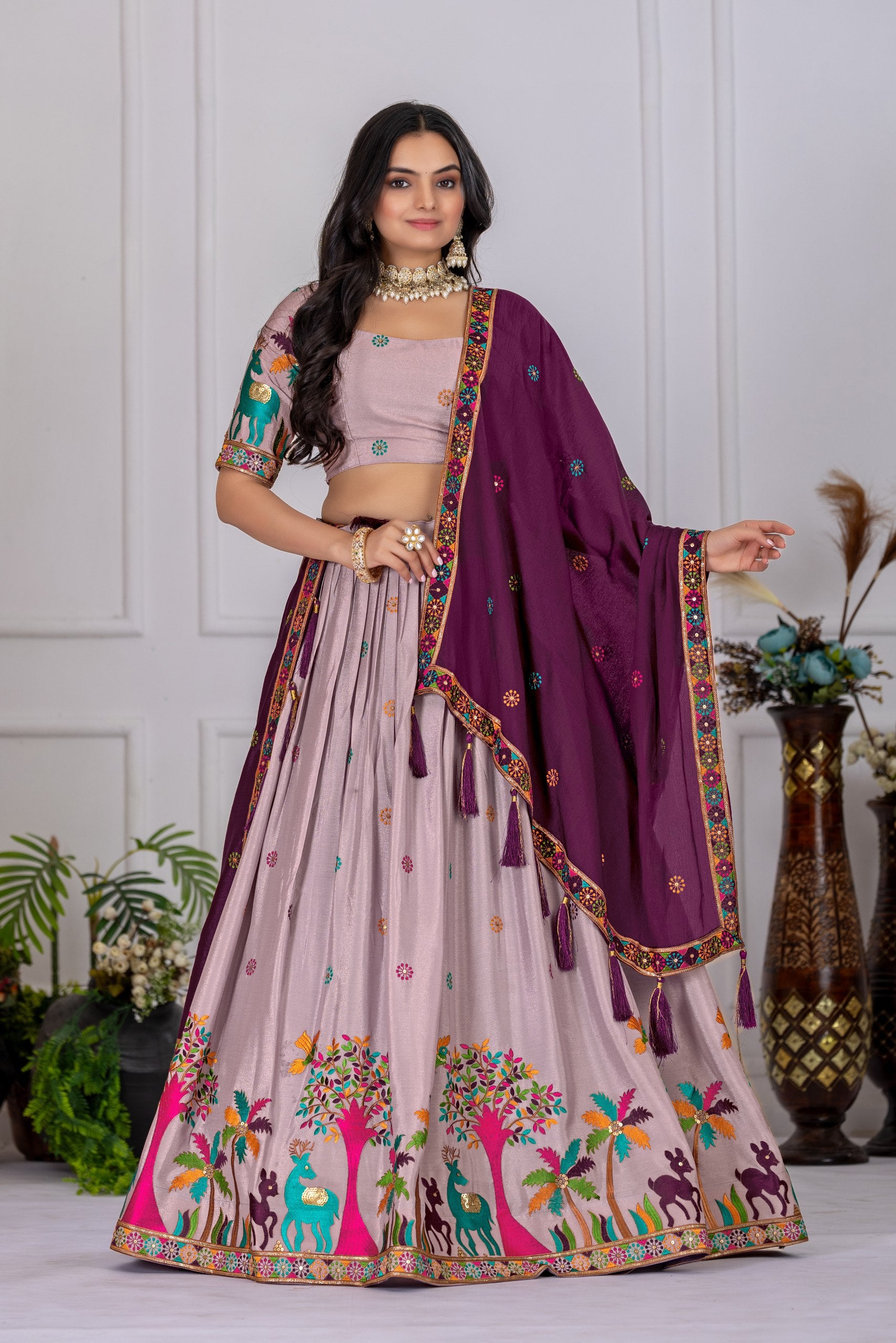 Purple color chinon silk lehenga choli USA