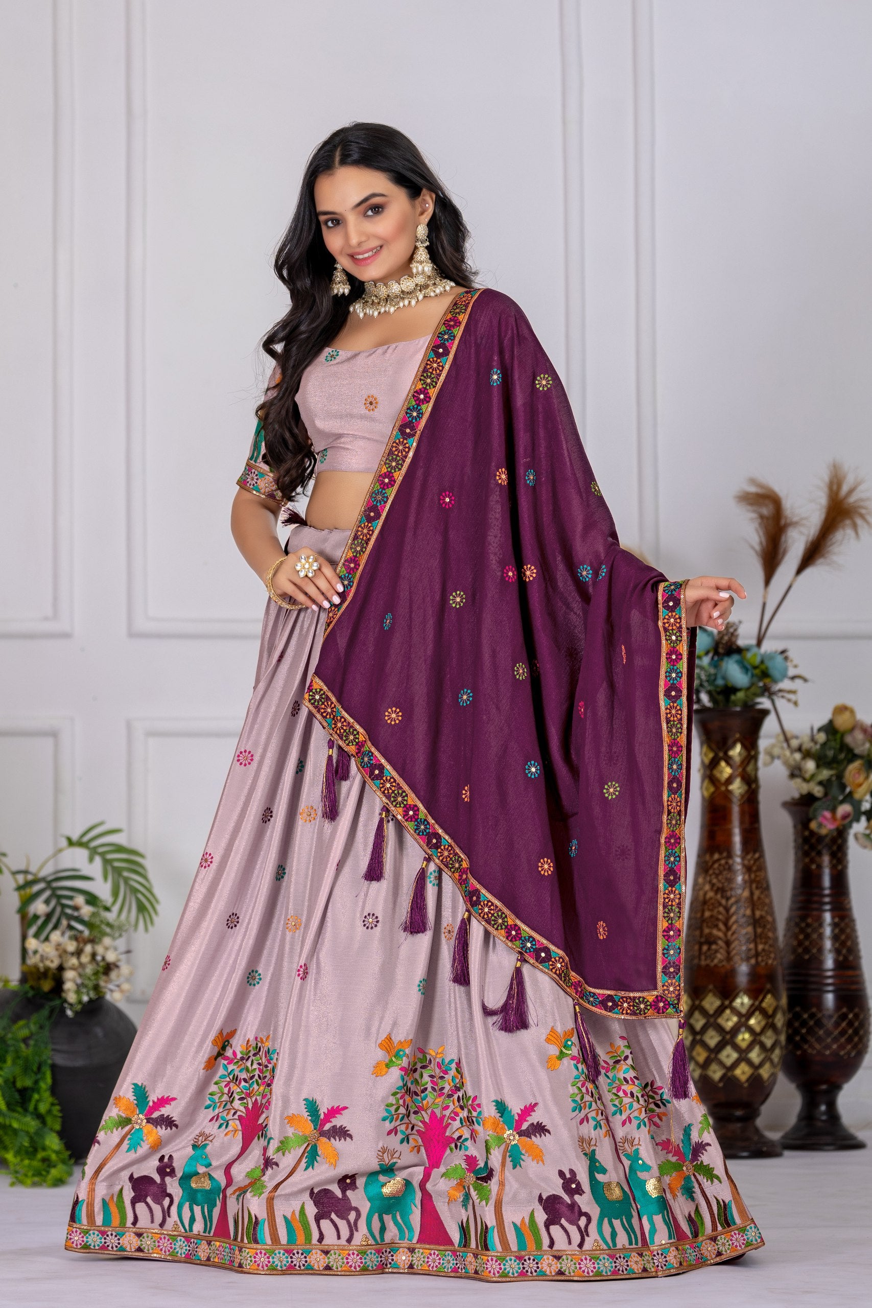 Purple chinon silk chaniya choli online shopping