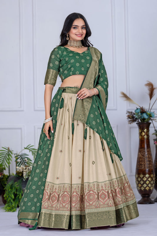 Green color jacquard lehenga choli  