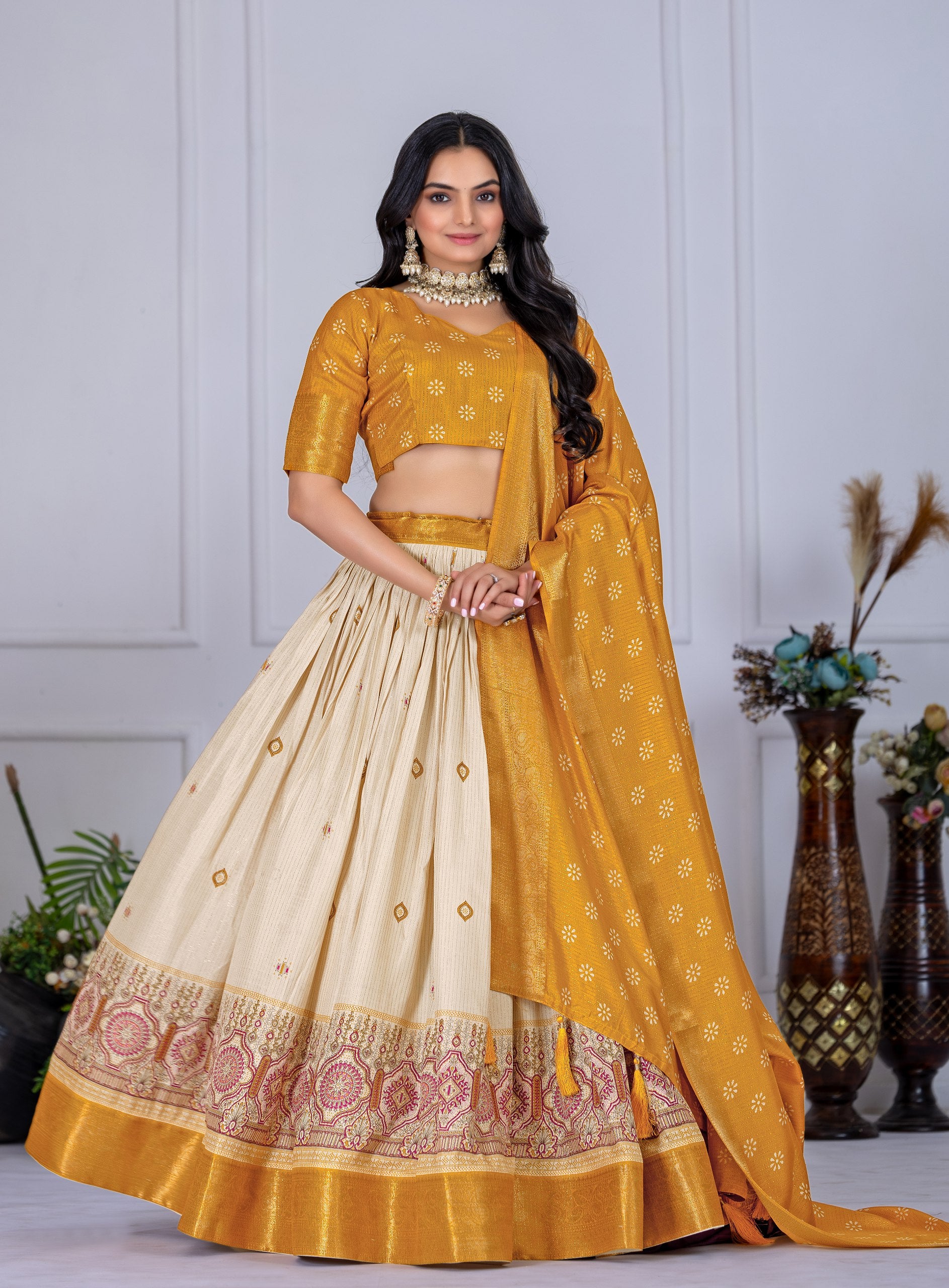 Yellow lehenga choli for women party wear

