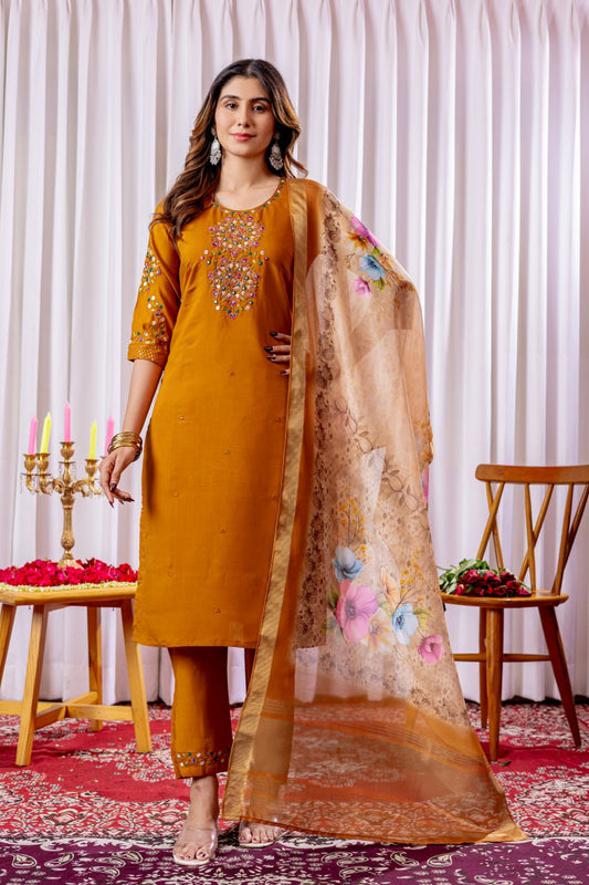 Mustard color viscose silk salwar suit