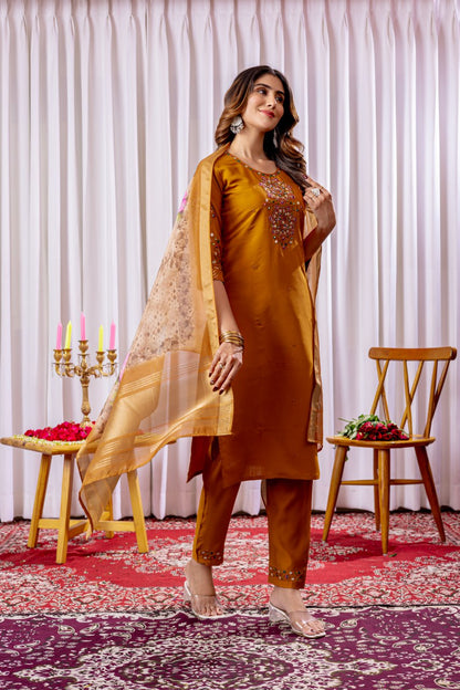 Mustard color silk salwar kameez for women online
