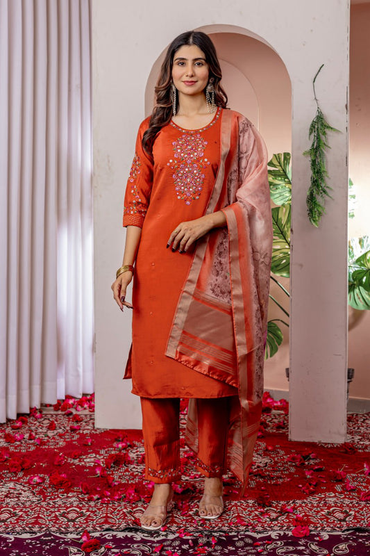 Rust color viscose silk salwar suit for women