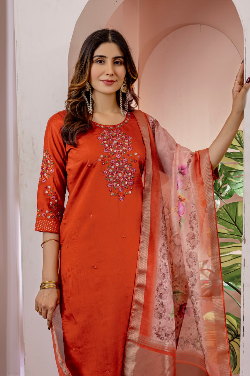 Rust color silk salwar kameez for women price

