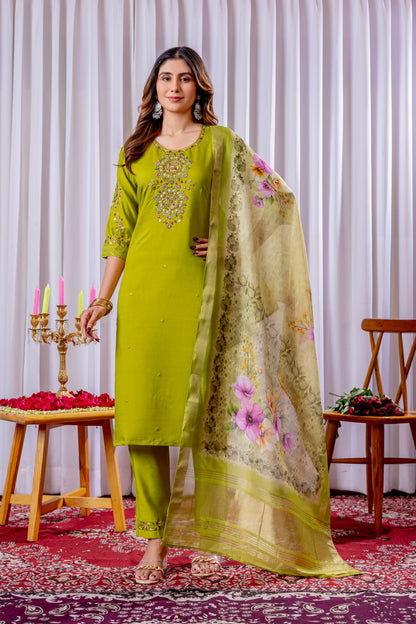 Green color viscose silk salwar suit