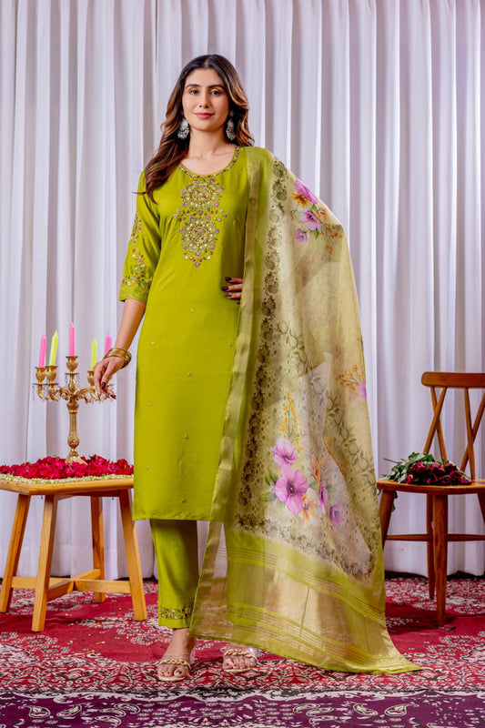 Green color viscose silk salwar suit