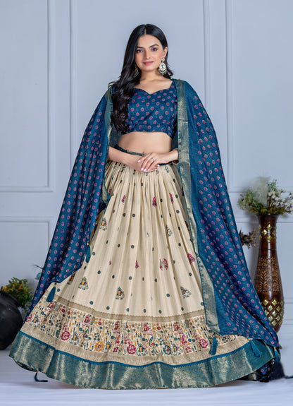 Designer blue color lichi chaniya choli online